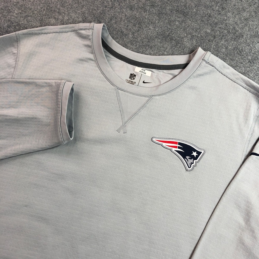 Nike Mens NFL Patriots Shirt XXL Gray Onfield Apparel Long Sleeve Pullover